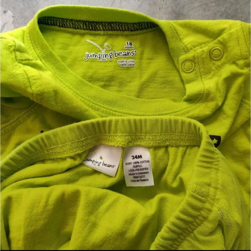 Jumping Beans Lime Green 2 Piece Onesie & Ruffle Tulle Skirt 18 & 24 months